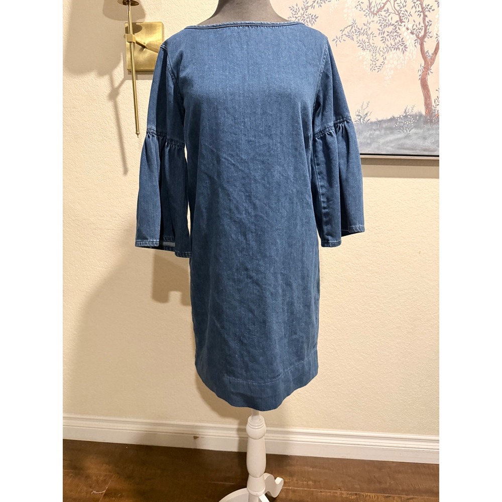 Lauren Ralph Lauren Denim Bell Sleeve Shift Dress Size 6 Boat Neck Knee Length - Picture 2 of 4
